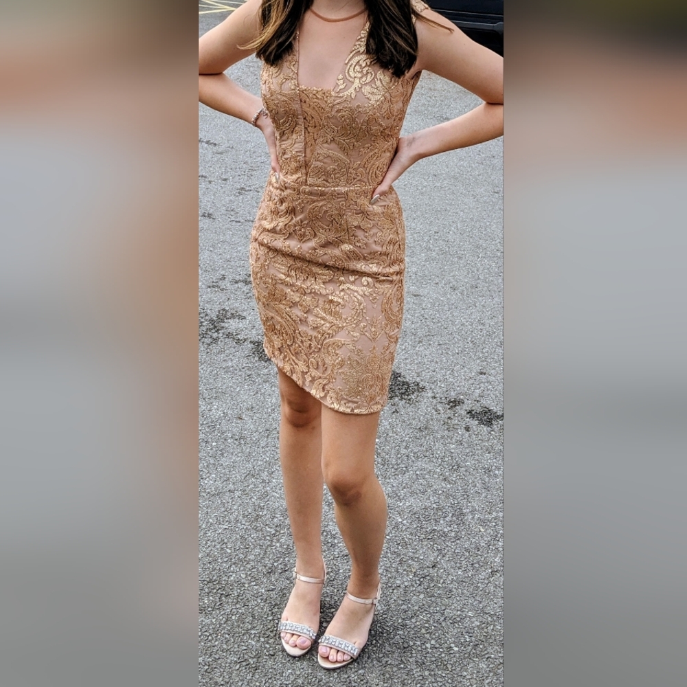 Dress the Population Gold Lace Mini Dress